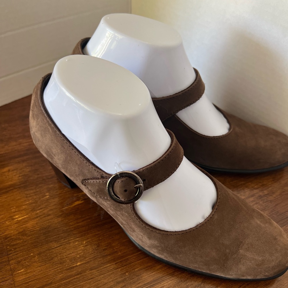 Arche Brown Nubuck Mary Jane Block Heels Women’s EU 38 US 7 Comfort Strap Pump - Picture 11 of 14